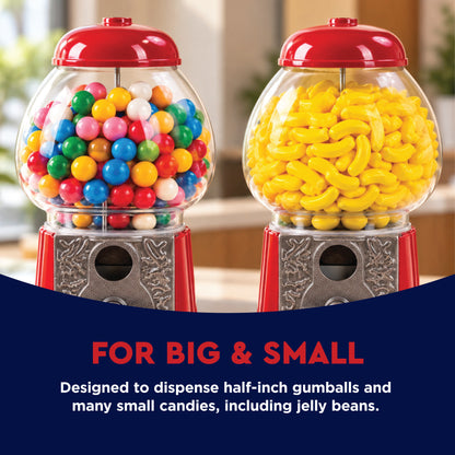 Classic 12 Inch Gumball Machine, Cast Metal Glass Globe Candy Dispenser | Retro Style Coin or Non-Coin Operated Vending Machine, Ideal for Small Candy & Half Inch Gumballs, Home & Office