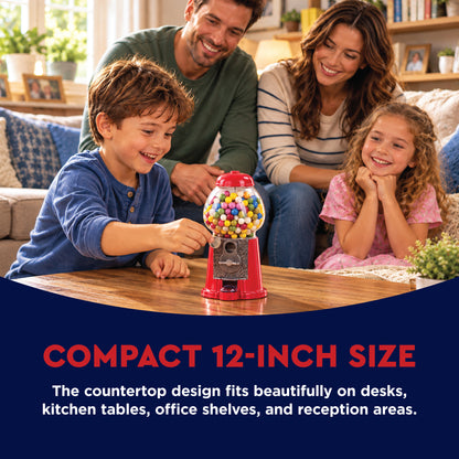 Classic 12 Inch Gumball Machine, Cast Metal Glass Globe Candy Dispenser | Retro Style Coin or Non-Coin Operated Vending Machine, Ideal for Small Candy & Half Inch Gumballs, Home & Office
