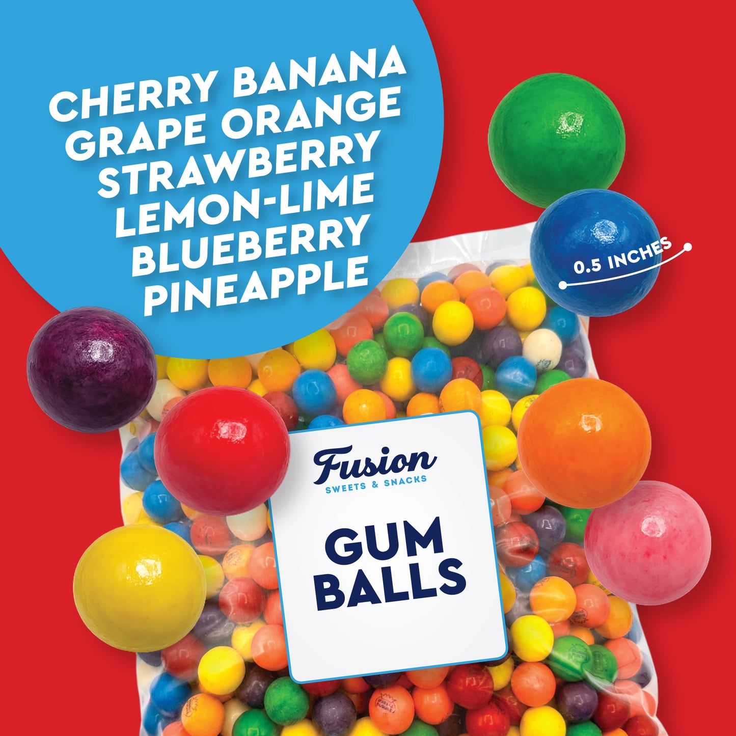 Gumballs 1/2 Inch 2 Pound Bag - Gum Balls For Gumball Machine - Gumballs Bulk - Assorted Fruit Flavor