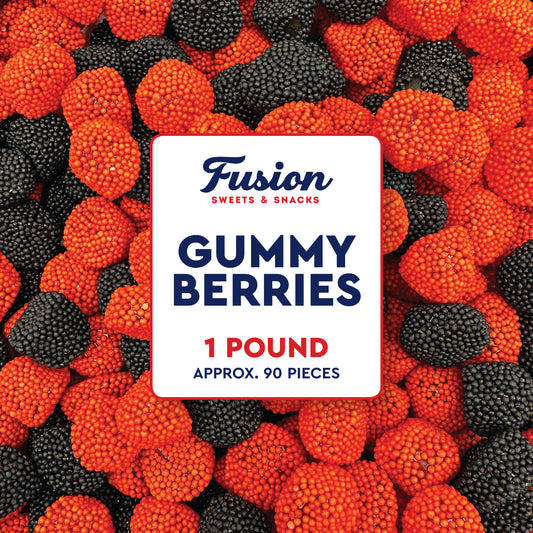 Berries Gummy Candy - 1 Pound Bulk Bag, Crunchy Red And Black Candy - Raspberry And Blackberry Berry Gummies