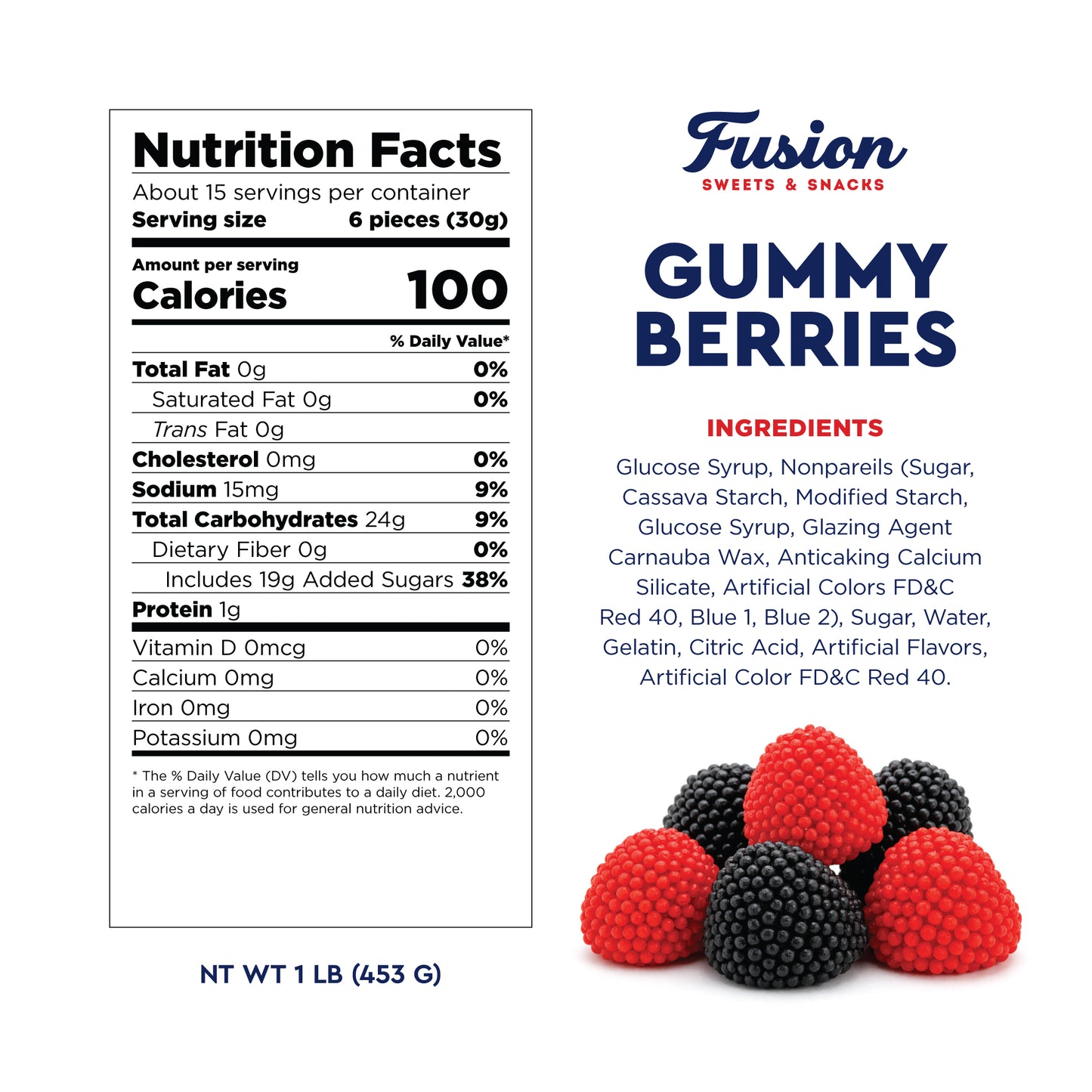 Berries Gummy Candy - 1 Pound Bulk Bag, Crunchy Red And Black Candy - Raspberry And Blackberry Berry Gummies