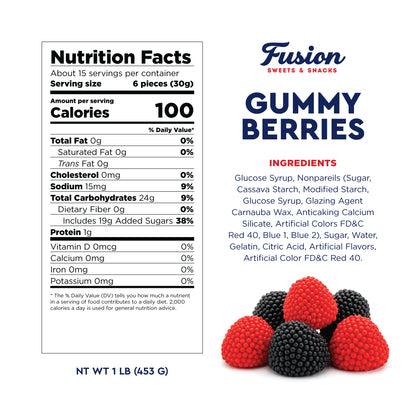Berries Gummy Candy - 1 Pound Bulk Bag, Crunchy Red And Black Candy - Raspberry And Blackberry Berry Gummies