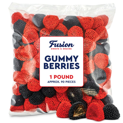Berries Gummy Candy - 1 Pound Bulk Bag, Crunchy Red And Black Candy - Raspberry And Blackberry Berry Gummies