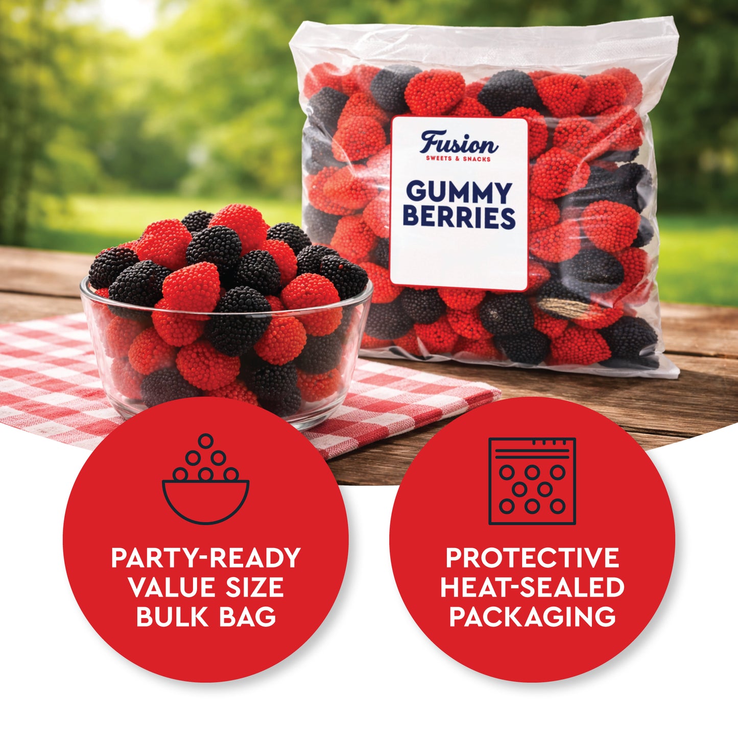 Berries Gummy Candy - 1 Pound Bulk Bag, Crunchy Red And Black Candy - Raspberry And Blackberry Berry Gummies