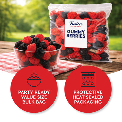 Berries Gummy Candy - 1 Pound Bulk Bag, Crunchy Red And Black Candy - Raspberry And Blackberry Berry Gummies