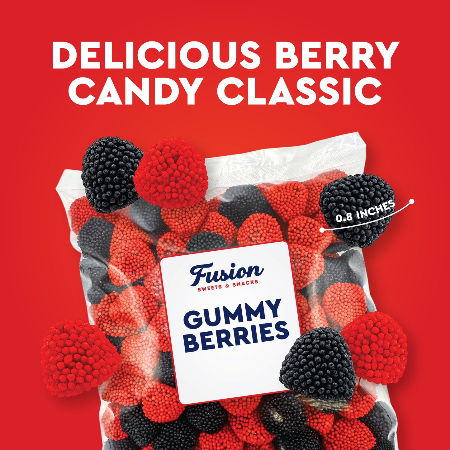 Berries Gummy Candy - 1 Pound Bulk Bag, Crunchy Red And Black Candy - Raspberry And Blackberry Berry Gummies