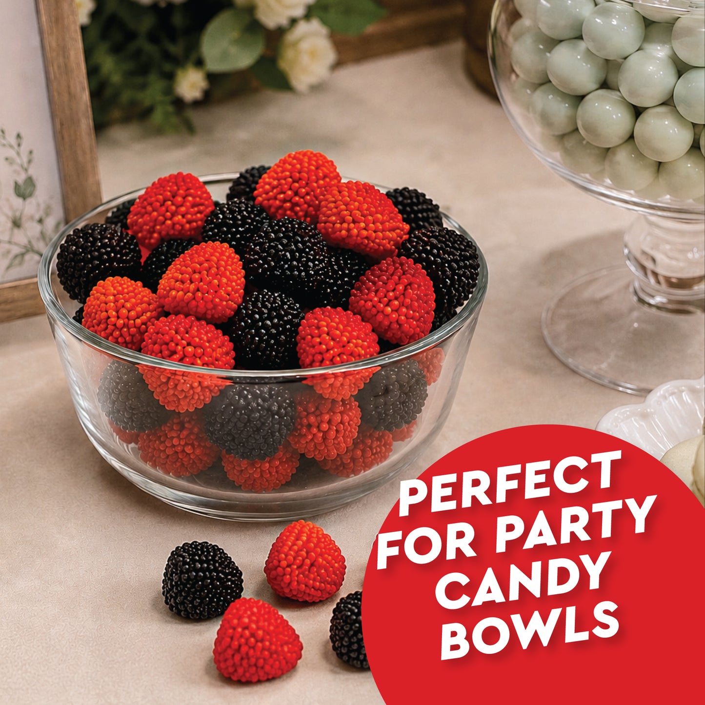 Berries Gummy Candy - 1 Pound Bulk Bag, Crunchy Red And Black Candy - Raspberry And Blackberry Berry Gummies