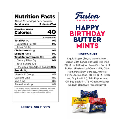 Happy Birthday Candy Buttermints 100 Pieces, Individually Wrapped – Birthday Party Favors, After Dinner Mints, Angel Mints, Quinceanera Party Favors, Buttermints | Kosher Certified Sweet Treats