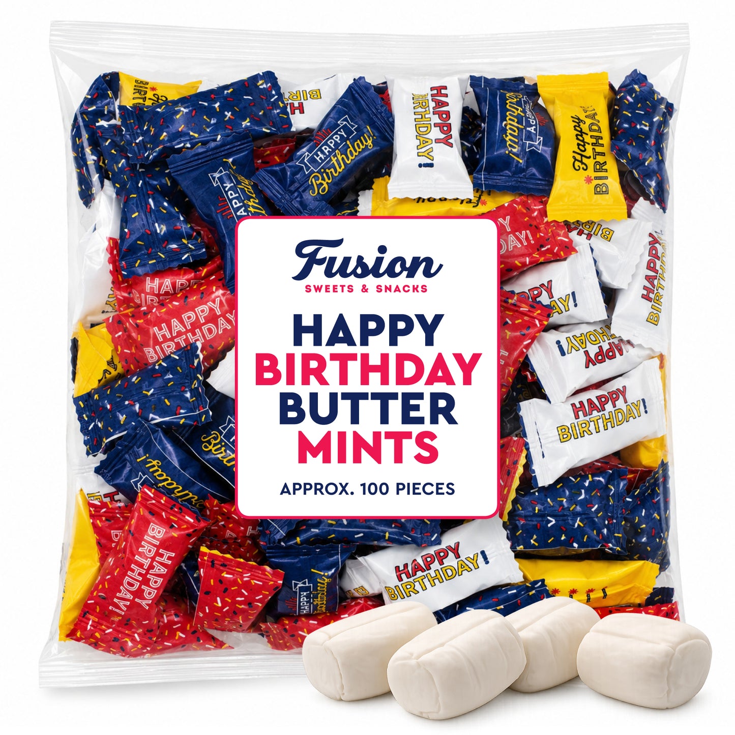 Happy Birthday Candy Buttermints 100 Pieces, Individually Wrapped – Birthday Party Favors, After Dinner Mints, Angel Mints, Quinceanera Party Favors, Buttermints | Kosher Certified Sweet Treats