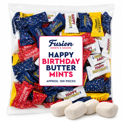 Happy Birthday Candy Buttermints 100 Pieces, Individually Wrapped – Birthday Party Favors, After Dinner Mints, Angel Mints, Quinceanera Party Favors, Buttermints | Kosher Certified Sweet Treats