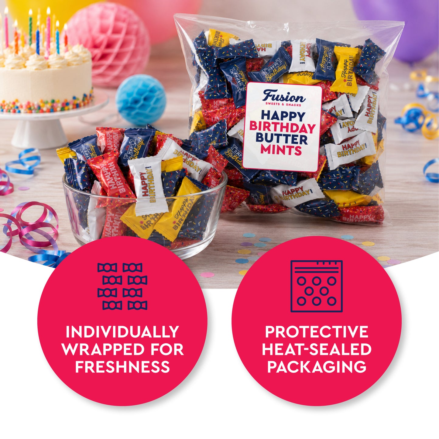 Happy Birthday Candy Buttermints 100 Pieces, Individually Wrapped – Birthday Party Favors, After Dinner Mints, Angel Mints, Quinceanera Party Favors, Buttermints | Kosher Certified Sweet Treats