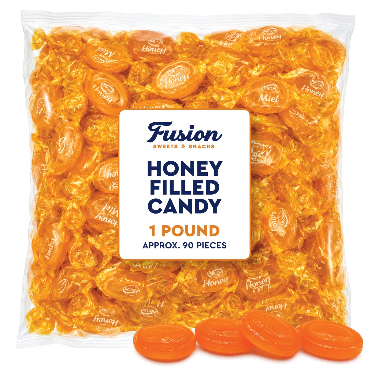Honey Filled Hard Candy - Individually Wrapped Honey Hard Candy - 1 Pound Bulk Bag - Soft Honey Center