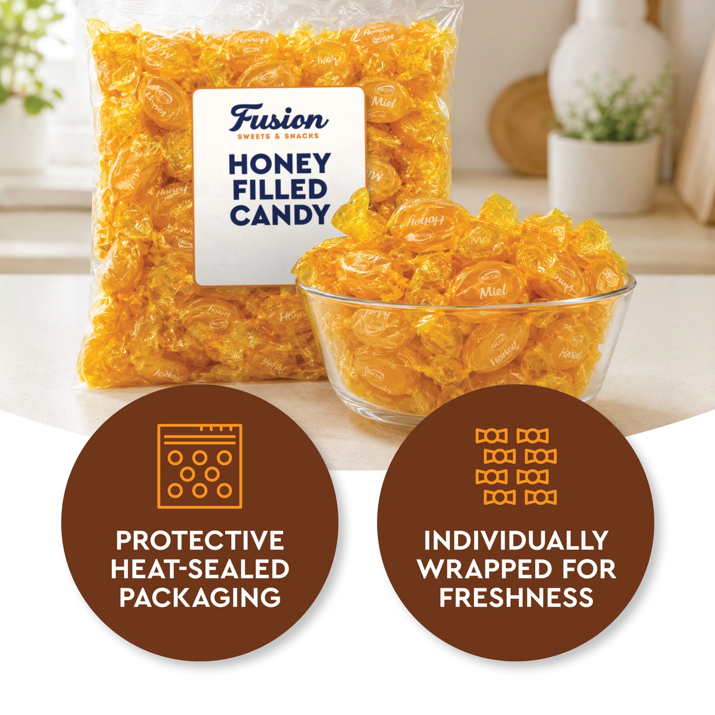 Honey Filled Hard Candy - Individually Wrapped Honey Hard Candy - 1 Pound Bulk Bag - Soft Honey Center