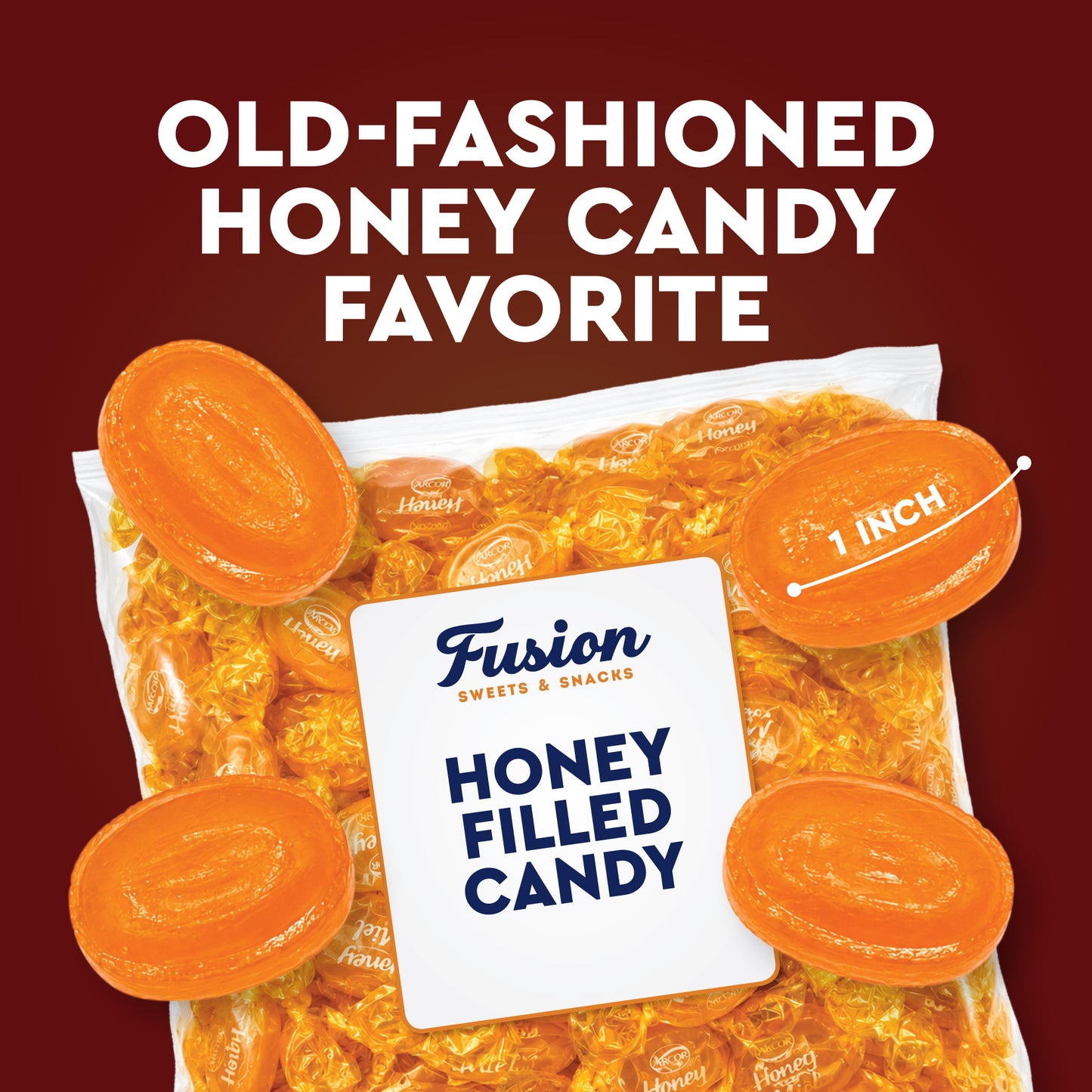 Honey Filled Hard Candy - Individually Wrapped Honey Hard Candy - 1 Pound Bulk Bag - Soft Honey Center