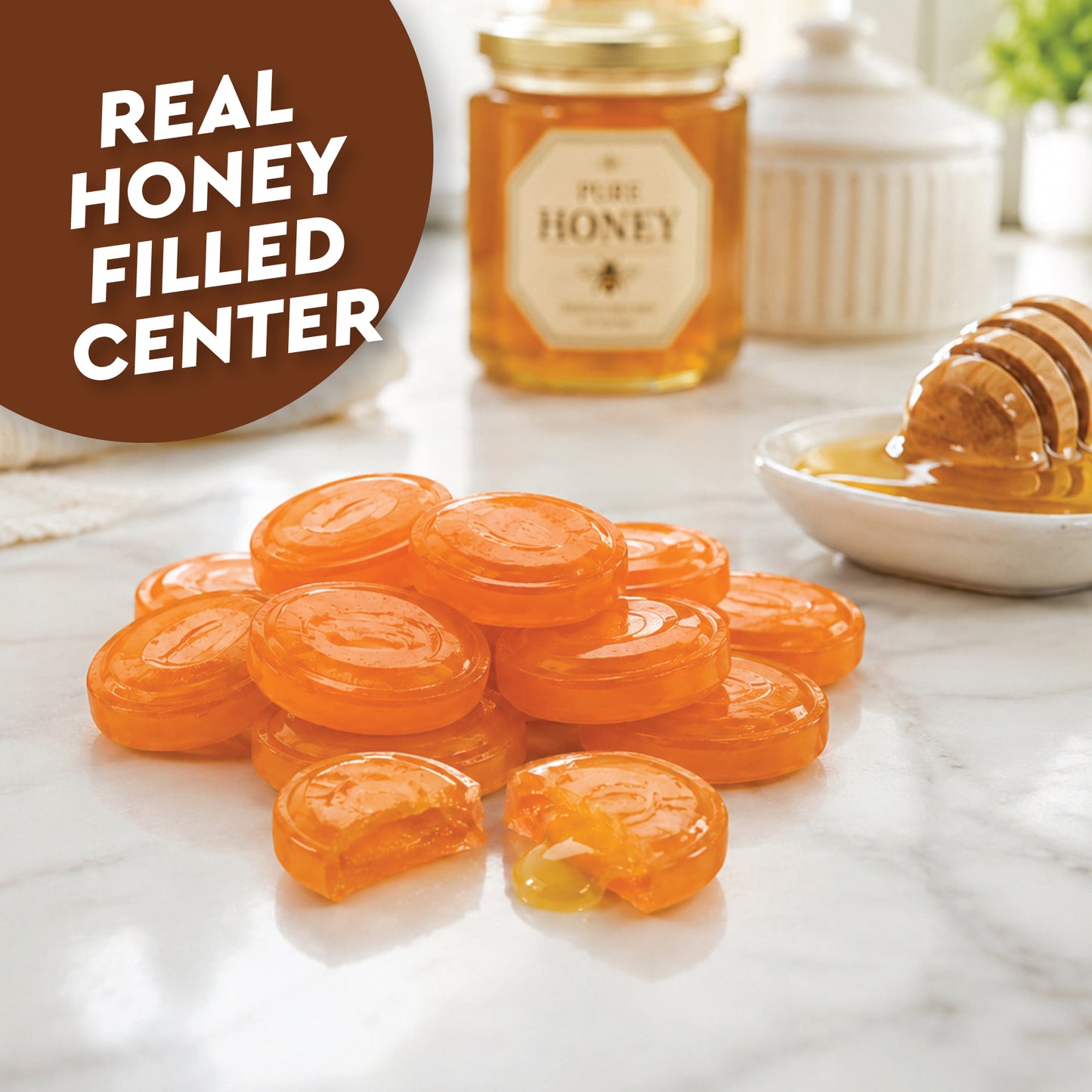 Honey Filled Hard Candy - Individually Wrapped Honey Hard Candy - 1 Pound Bulk Bag - Soft Honey Center