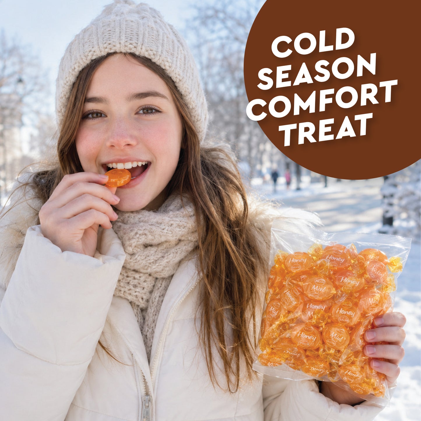 Honey Filled Hard Candy - Individually Wrapped Honey Hard Candy - 1 Pound Bulk Bag - Soft Honey Center