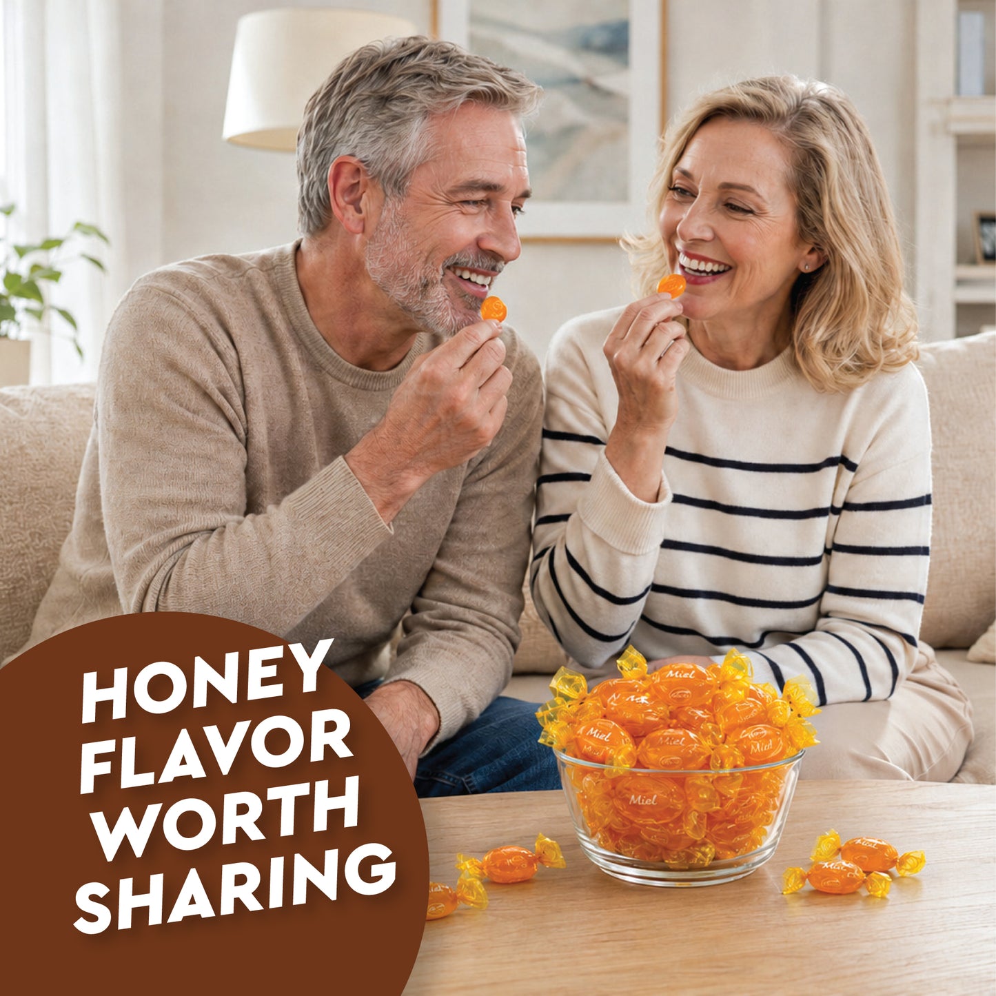 Honey Filled Hard Candy - Individually Wrapped Honey Hard Candy - 1 Pound Bulk Bag - Soft Honey Center