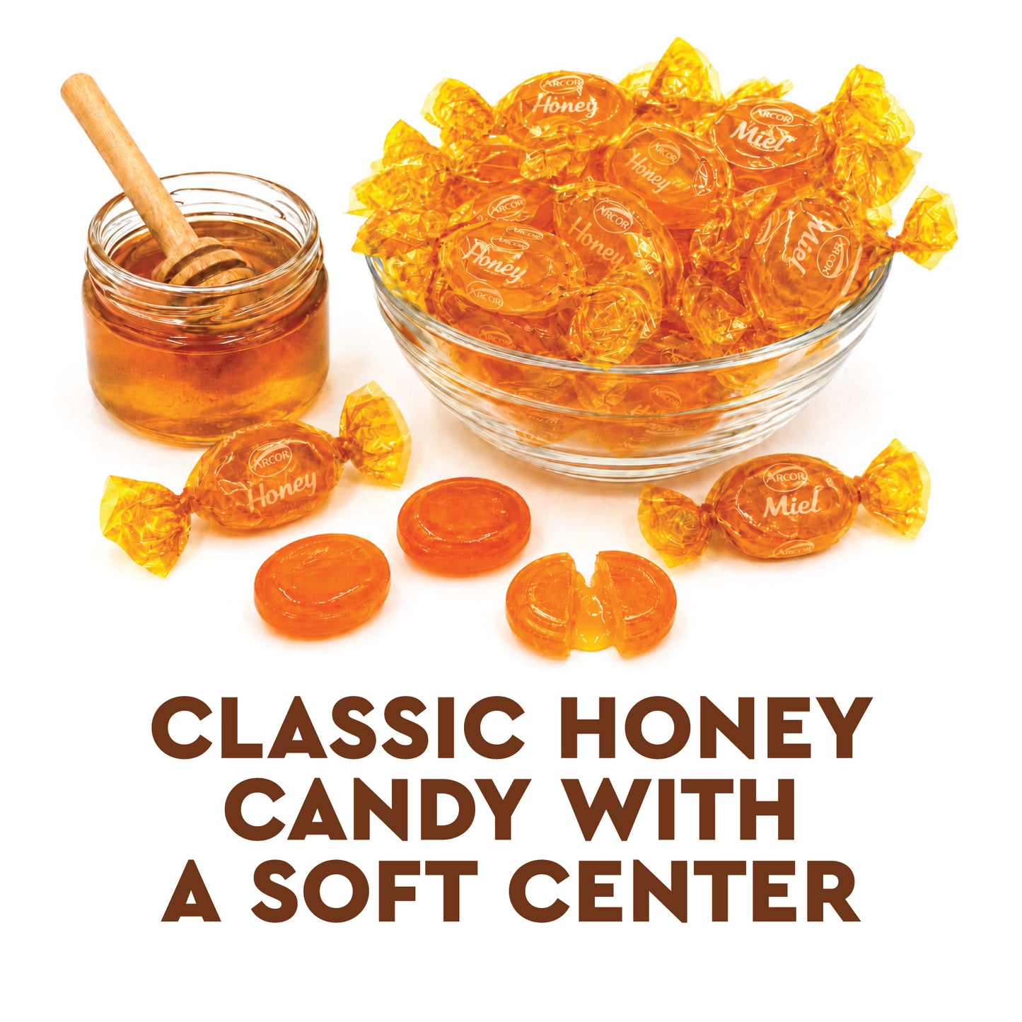 Honey Filled Hard Candy - Individually Wrapped Honey Hard Candy - 1 Pound Bulk Bag - Soft Honey Center