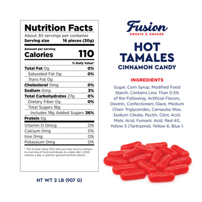 Hot Tamales Fierce Cinnamon Candy - 2 Pound Bulk Bag Spicy Hot Tamales, Chewy Cinnamon Candy, Gluten and Fat Free Red Candies
