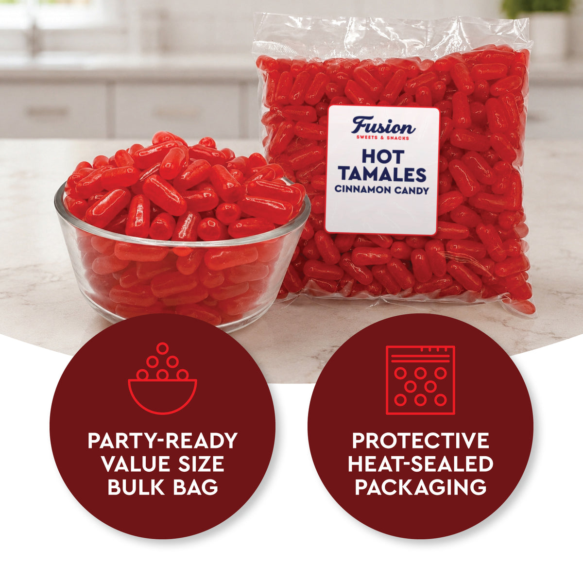 Hot Tamales Fierce Cinnamon Candy - 2 Pound Bulk Bag Spicy Hot Tamales, Chewy Cinnamon Candy, Gluten and Fat Free Red Candies