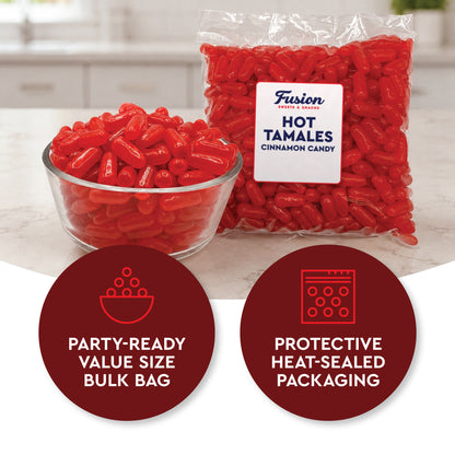 Hot Tamales Fierce Cinnamon Candy - 2 Pound Bulk Bag Spicy Hot Tamales, Chewy Cinnamon Candy, Gluten and Fat Free Red Candies