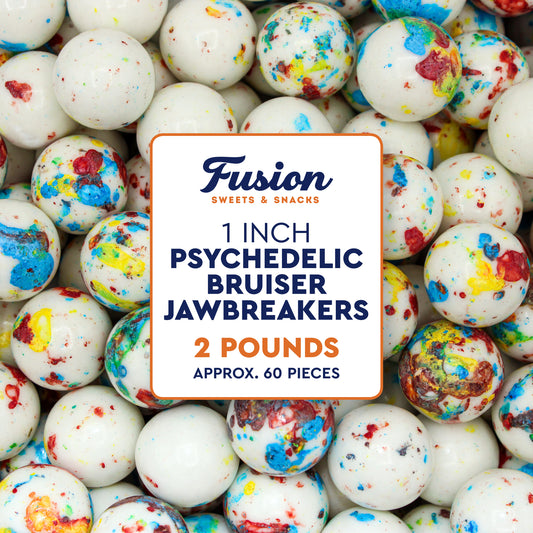 Psychedelic Jawbreakers Candy 1 Inch 2 Pound Bag Hard As A Rock | Jaw Breakers Hard Candy, Colorful Layered Sweets With Long Lasting Flavor, Classic Bulk Treat For Parties, Candy Bowls