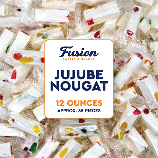 Jujube Nougat Candy - 12 Ounces (Approx. 35 Pieces) - Soft Chewy Fruit Jelly Pieces, Individually Wrapped, Classic Old Fashioned Treat, Easter Egg Fillers, Christmas Stocking Stuffers, Nostalgic Bulk Mix