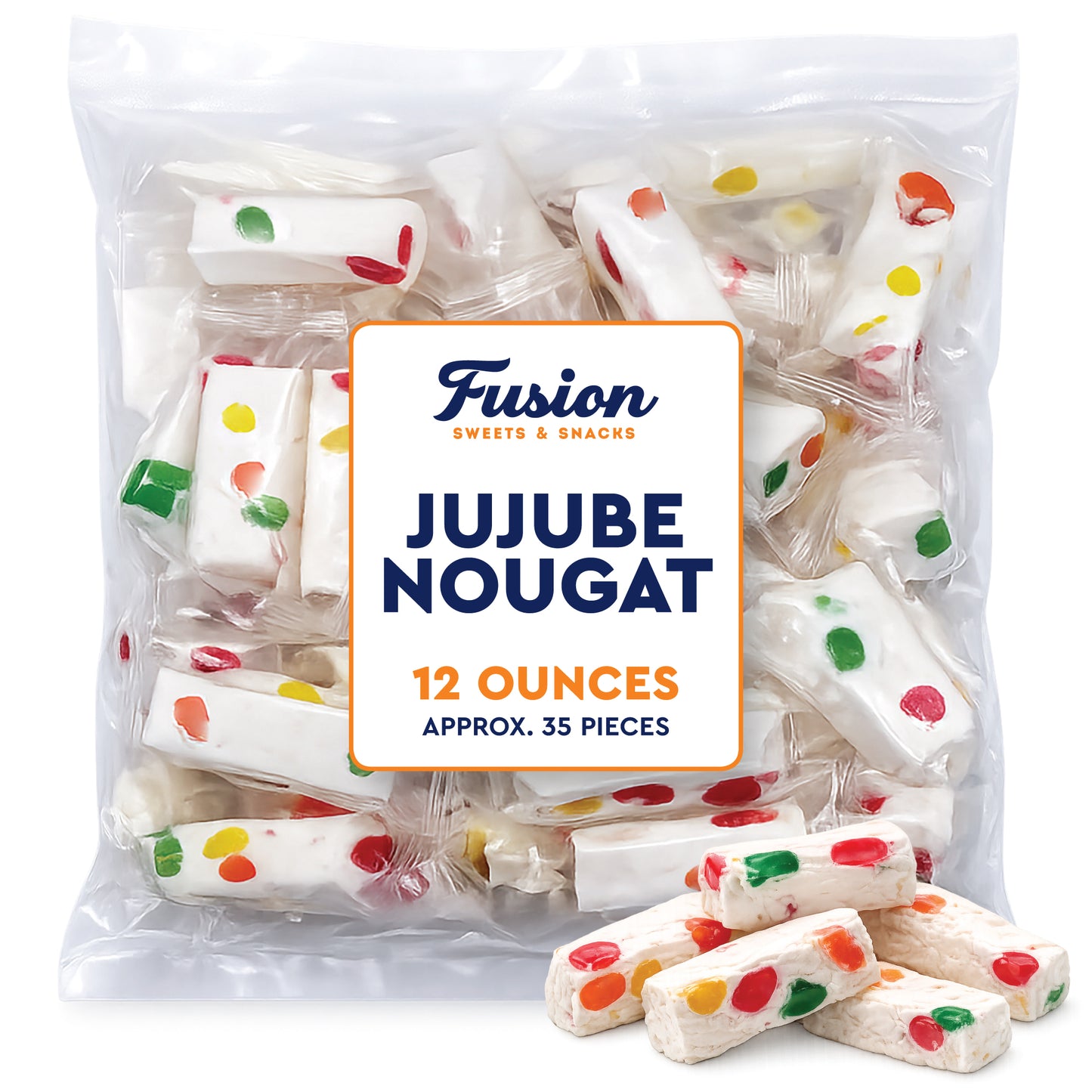 Jujube Nougat Candy - 12 Ounces (Approx. 35 Pieces) - Soft Chewy Fruit Jelly Pieces, Individually Wrapped, Classic Old Fashioned Treat, Easter Egg Fillers, Christmas Stocking Stuffers, Nostalgic Bulk Mix