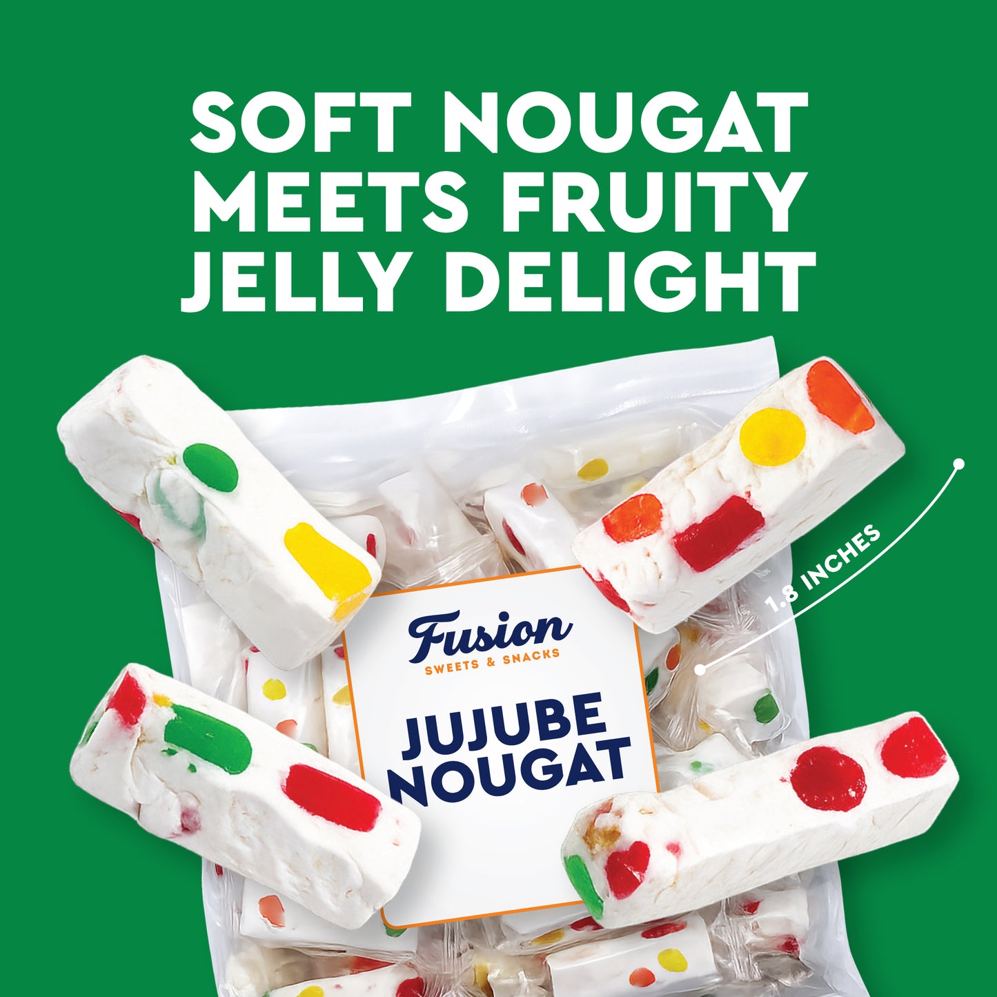 Jujube Nougat Candy - 12 Ounces (Approx. 35 Pieces) - Soft Chewy Fruit Jelly Pieces, Individually Wrapped, Classic Old Fashioned Treat, Easter Egg Fillers, Christmas Stocking Stuffers, Nostalgic Bulk Mix
