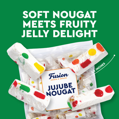 Jujube Nougat Candy - 12 Ounces (Approx. 35 Pieces) - Soft Chewy Fruit Jelly Pieces, Individually Wrapped, Classic Old Fashioned Treat, Easter Egg Fillers, Christmas Stocking Stuffers, Nostalgic Bulk Mix