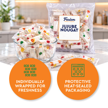 Jujube Nougat Candy - 12 Ounces (Approx. 35 Pieces) - Soft Chewy Fruit Jelly Pieces, Individually Wrapped, Classic Old Fashioned Treat, Easter Egg Fillers, Christmas Stocking Stuffers, Nostalgic Bulk Mix