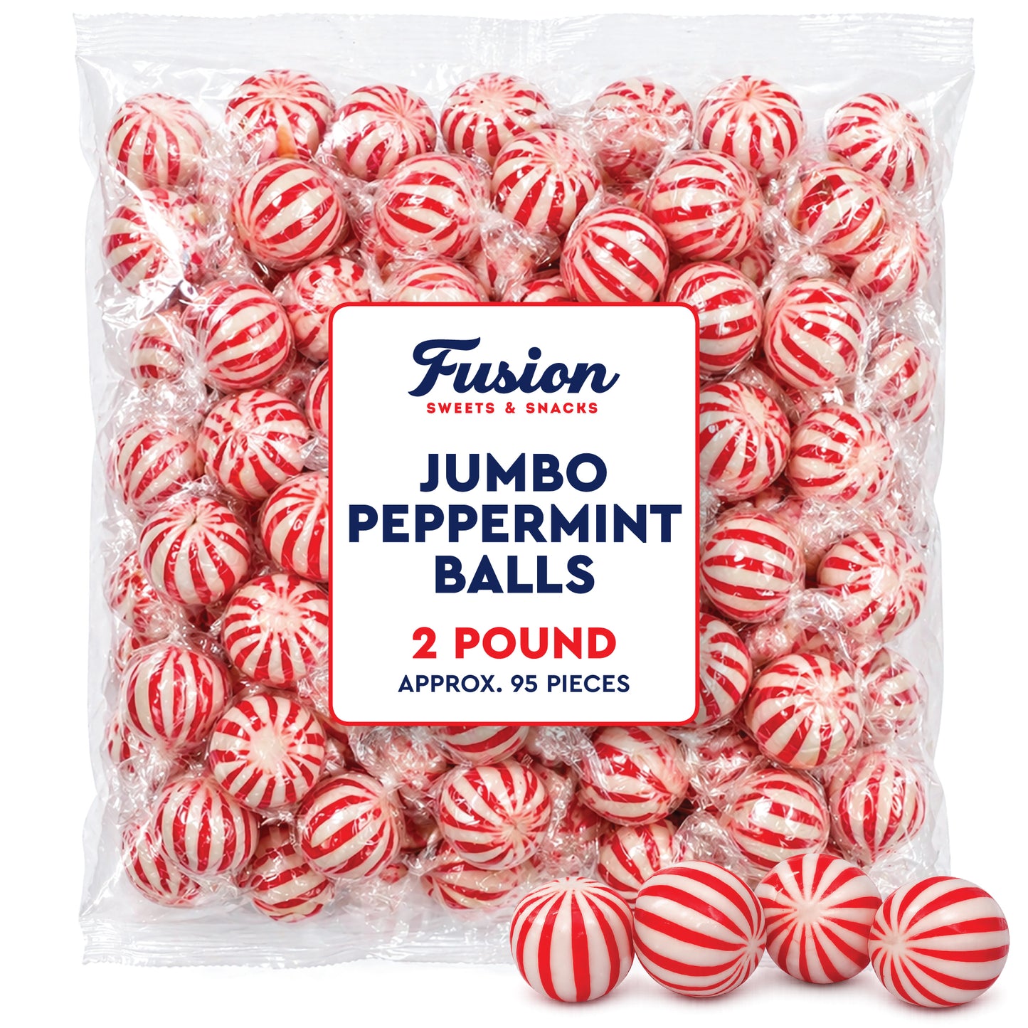 Jumbo Peppermint Balls Hard Candy - Individually Wrapped - 2 Pounds - Peppermints Bulk - Old Fashioned Hard Peppermint Candy Individually Wrapped For Holidays & More