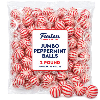 Jumbo Peppermint Balls Hard Candy - Individually Wrapped - 2 Pounds - Peppermints Bulk - Old Fashioned Hard Peppermint Candy Individually Wrapped For Holidays & More