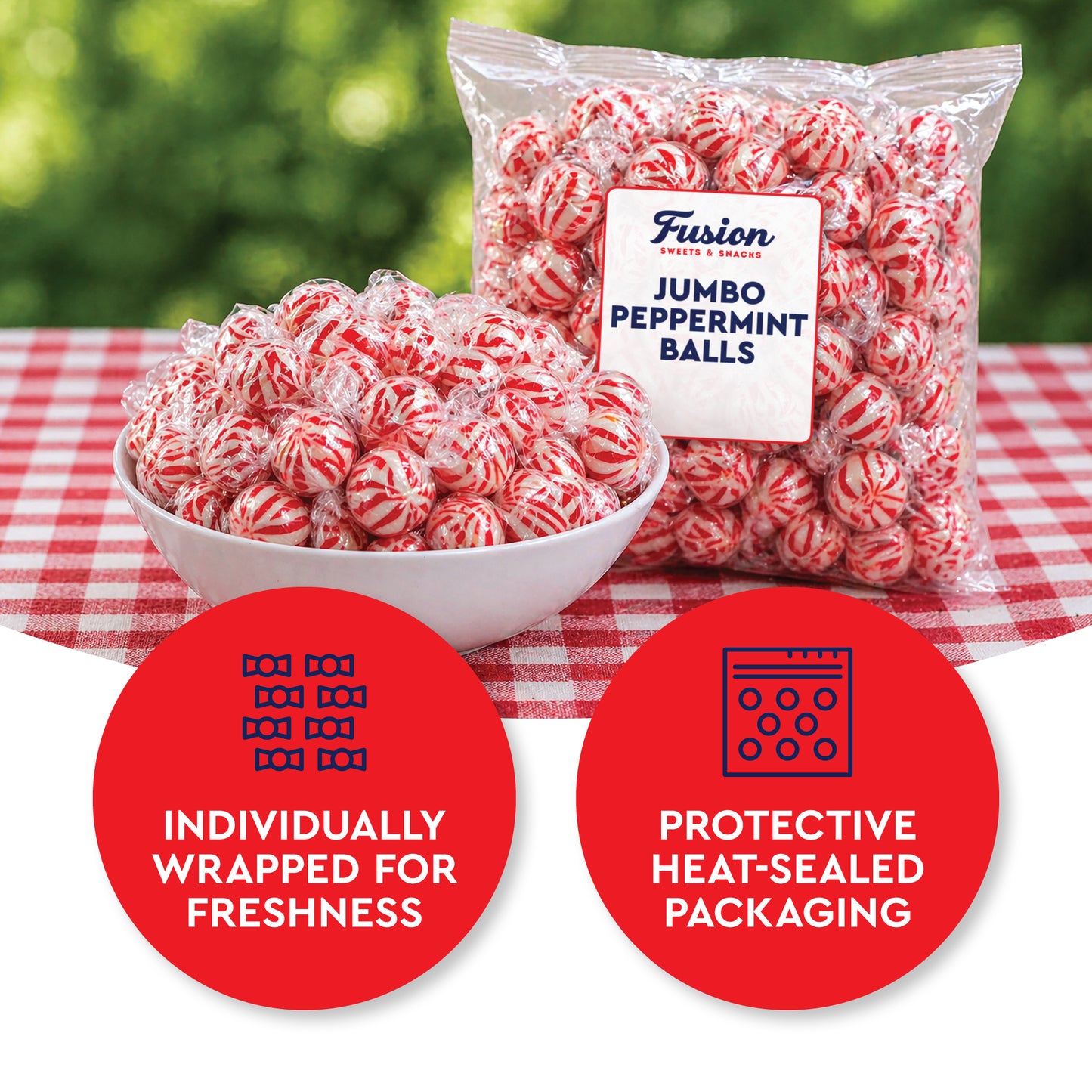 Jumbo Peppermint Balls Hard Candy - Individually Wrapped - 2 Pounds - Peppermints Bulk - Old Fashioned Hard Peppermint Candy Individually Wrapped For Holidays & More