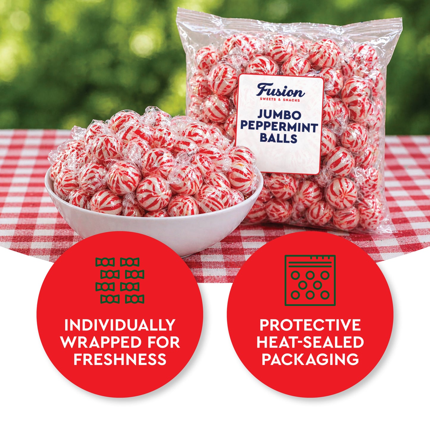 Jumbo Peppermint Balls Hard Candy - Individually Wrapped - 2 Pounds - Peppermints Bulk - Old Fashioned Hard Peppermint Candy Individually Wrapped For Holidays & More
