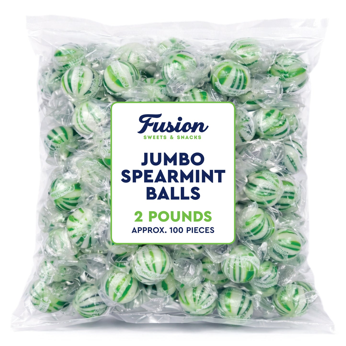 Jumbo Spearmint Mint Balls – 2 Pound Bulk Bag, Spearmint Candy Individually Wrapped, Green And White Candy Jumbo Pieces, Hard Mint Spheres with Refreshing Flavor, Ideal For Holidays, Weddings, Valentine’s Day, Party Favors, Spearmints