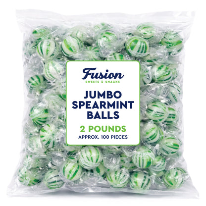 Jumbo Spearmint Mint Balls – 2 Pound Bulk Bag, Spearmint Candy Individually Wrapped, Green And White Candy Jumbo Pieces, Hard Mint Spheres with Refreshing Flavor, Ideal For Holidays, Weddings, Valentine’s Day, Party Favors, Spearmints