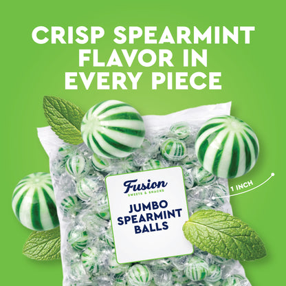 Jumbo Spearmint Mint Balls – 2 Pound Bulk Bag, Spearmint Candy Individually Wrapped, Green And White Candy Jumbo Pieces, Hard Mint Spheres with Refreshing Flavor, Ideal For Holidays, Weddings, Valentine’s Day, Party Favors, Spearmints
