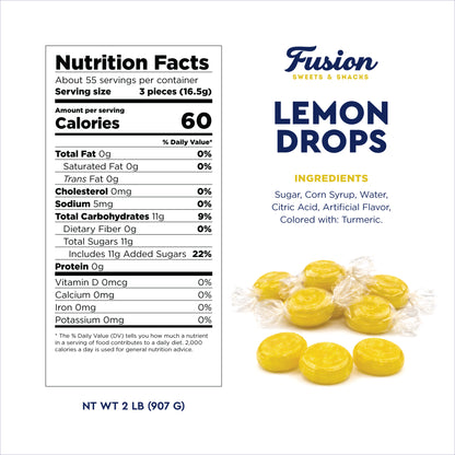 Lemon Drops Hard Candy Old Fashioned, 2 Pound Bulk Bag Individually Wrapped | Classic Lemon Candy, Tart Citrus Flavor, Traditional Yellow Hard Sweets, Gluten Free
