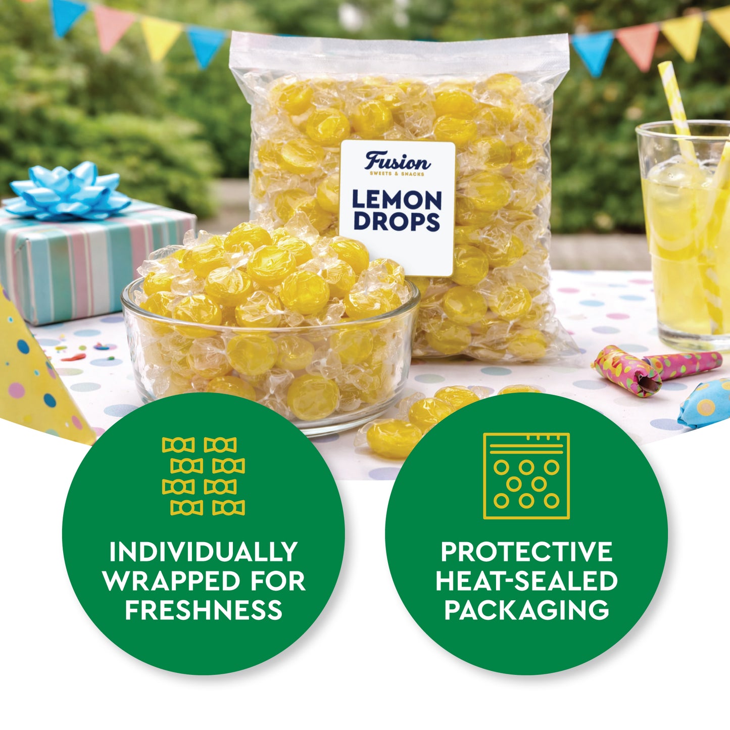 Lemon Drops Hard Candy Old Fashioned, 2 Pound Bulk Bag Individually Wrapped | Classic Lemon Candy, Tart Citrus Flavor, Traditional Yellow Hard Sweets, Gluten Free