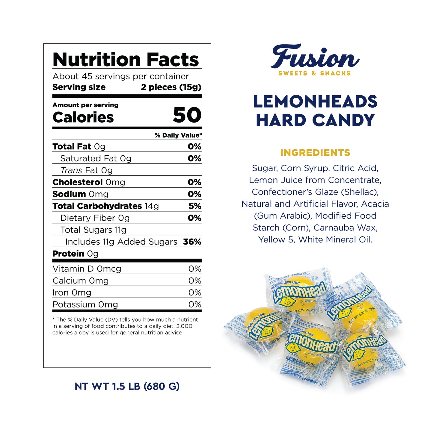 Lemonhead Candy - 1.5lb Bulk Bag, Individually Wrapped Original Lemon Head Hard Yellow Candies - The Perfect Candy For Parties, Movie Nights And Snacking