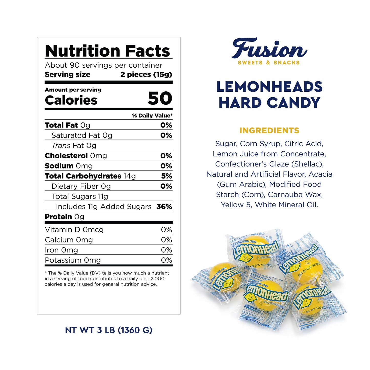 Lemonhead Candy - 3lb Bulk Bag, Individually Wrapped Original Lemon Head Hard Yellow Candies - The Perfect Candy For Parties, Movie Nights And Snacking