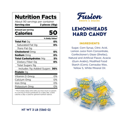 Lemonhead Candy - 3lb Bulk Bag, Individually Wrapped Original Lemon Head Hard Yellow Candies - The Perfect Candy For Parties, Movie Nights And Snacking