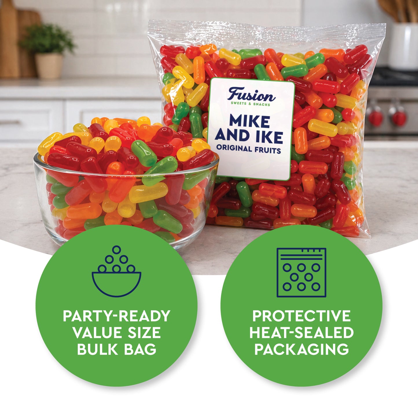 Mike and Ike Candy Bulk - 1 Pound Bag (16 Ounces) - Original Fruit Flavored Variety, Vending Machine Candy - Chewy Mike and Ikes Candies - Fat Free Movie Theater Candy