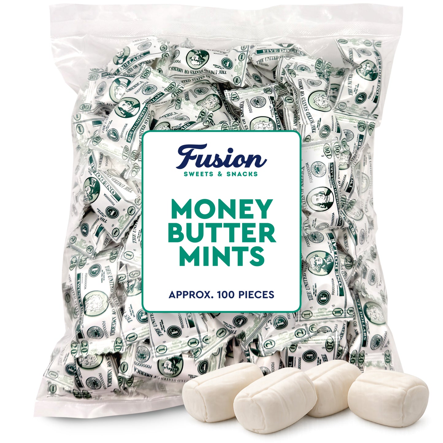 Money Buttermints Individually Wrapped, 100 Pieces | Creamy Mint Candy for Casino Party Favors, Trade Show Giveaways & Money Candy Gifts | Fun Dollar Treats For Events