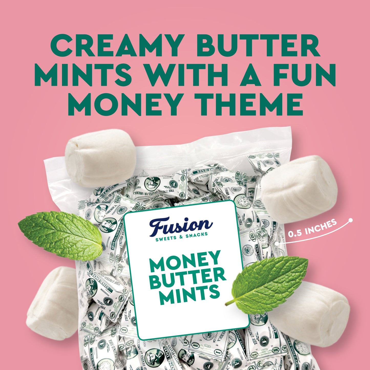 Money Buttermints Individually Wrapped, 100 Pieces | Creamy Mint Candy for Casino Party Favors, Trade Show Giveaways & Money Candy Gifts | Fun Dollar Treats For Events