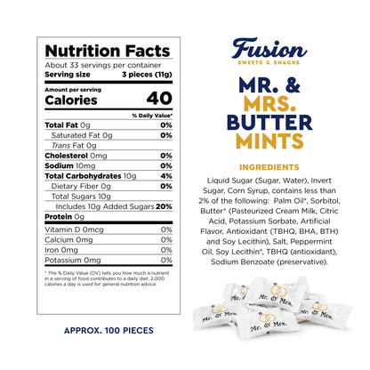 Mr. & Mrs. Buttermints - About 100 Count - Butter Mints Individually Wrapped - Wedding & Bridal Shower Mints