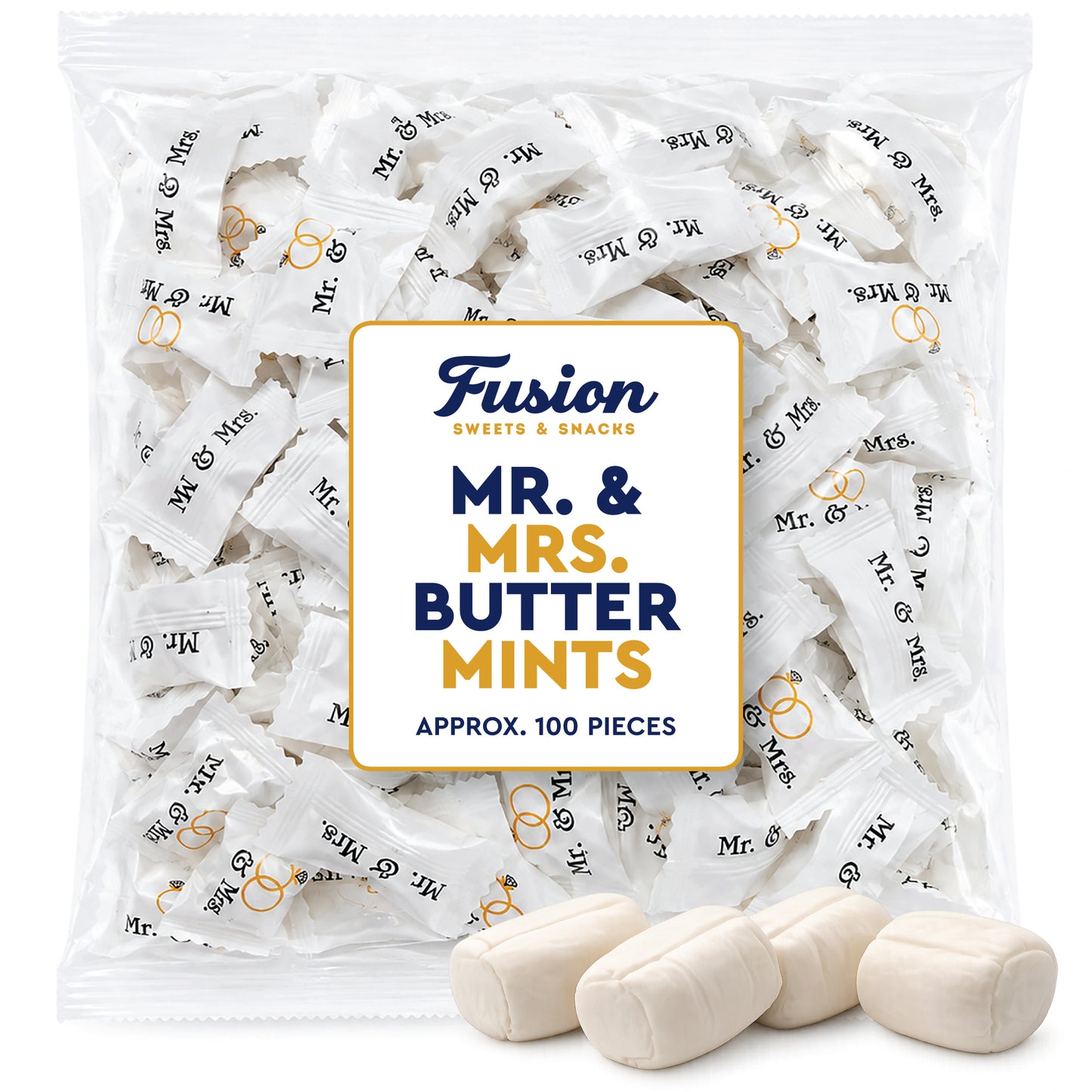 Mr. & Mrs. Buttermints - About 100 Count - Butter Mints Individually Wrapped - Wedding & Bridal Shower Mints
