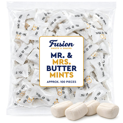 Mr. & Mrs. Buttermints - About 100 Count - Butter Mints Individually Wrapped - Wedding & Bridal Shower Mints