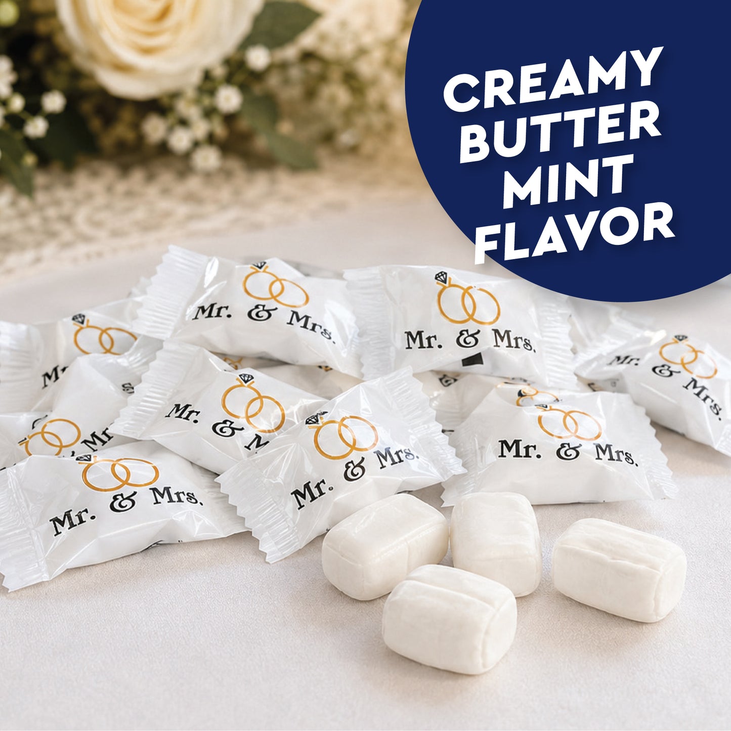 Mr. & Mrs. Buttermints - About 100 Count - Butter Mints Individually Wrapped - Wedding & Bridal Shower Mints